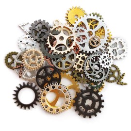 CHEERYMAGIC Steampunk Gears, 50 Gram Cogs and Gears Assorted Antique Steampunk Craft for Crafting Jewelry Making Accessories A6-CLPJ