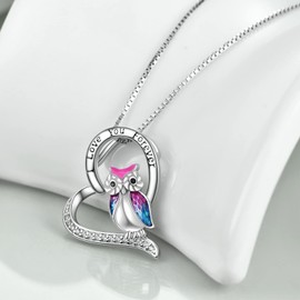 YFN Owl Necklace Sterling Silver I Love You Forever Heart Owl Gifts for Women