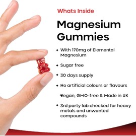  Magnesium Gummies 1000mg - High Strength Sugar-Free Magnesium Citrate Supplement - Vegan, Chewable, Natural Strawberry Flavor - 170mg Elemental Magnesium Per Serving - 60 Gummies for Muscle, Bone & Nerve Support