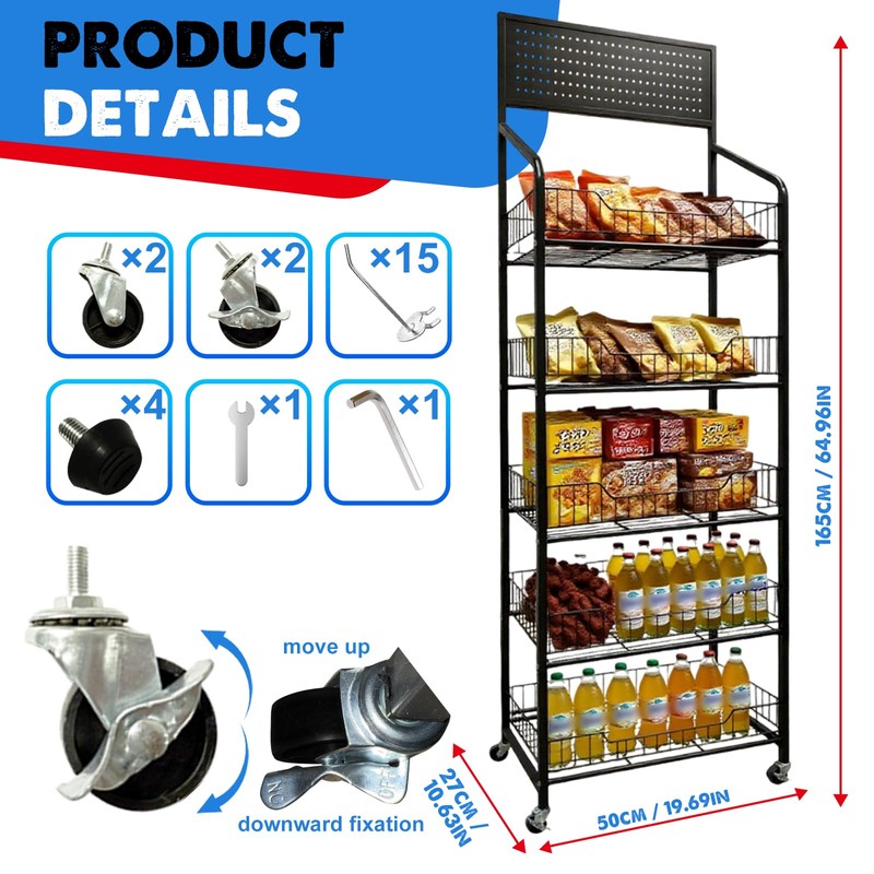 5 Tier Retail Candy Display Rack Metal Storage Shelf with