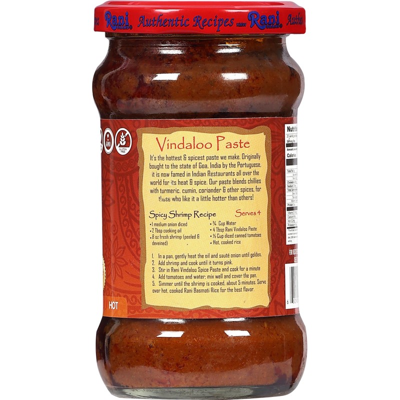 Rani Vindaloo Curry Cooking Spice Paste, Hot! 10.5oz (300g) Glass