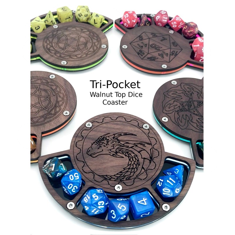 C4Labs Tri-Pocket Solid Walnut Top Dice Coasters: Laser Lime -