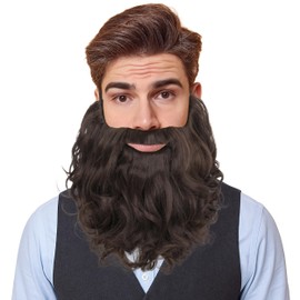 Yan Dream Men Brown Curly Fake Beard with Mustache Wavy Synthetic Facial Hair for Wizard Cosplay Costume