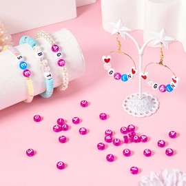 KISSITTY 100pcs Acrylic Vowel Letter Beads Purple 7x3.5mm Transparent Flat Round Alphabet A E I O U Initial Loose Spacer Beads for DIY Crafts Name Necklace Friendship Bracelets Jewelry Making