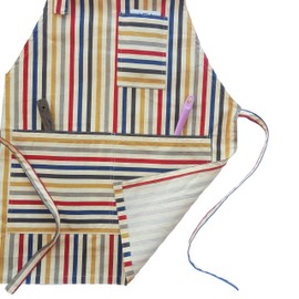 CUSHYSTORE Canvas Apron Pockets with Long Ties for Cooking Kitchen Cafe Bistro (Chef's Apron, Retro Stripe)