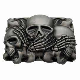 Xwest Men's Rock Punk Skull Buckle Belt, Grey, 1.5 inch