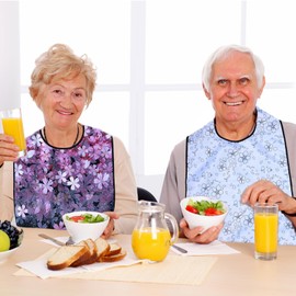 Meituseo 3 Pack Premium Adult Bibs For Women，Elderly Seniors and Disabled Large Bib， Washable Long Bib Clothing Protector With Crumb Catcher And Velcro Adjust