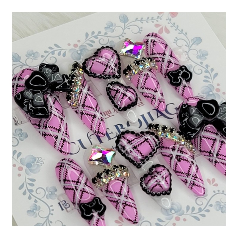 Pink Gyaru Cosplay Handmade Nail Tips - Coffin Egg /