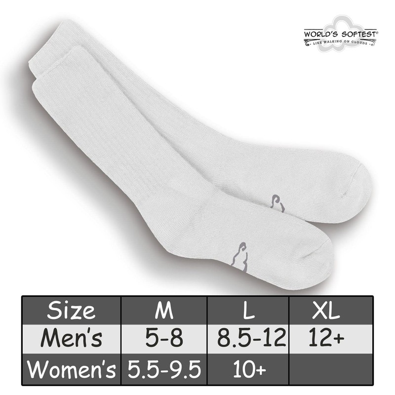World's Softest Men's/Women's Classic Collection Crew Socks, WHITE, M8.5-12/W9-12.5