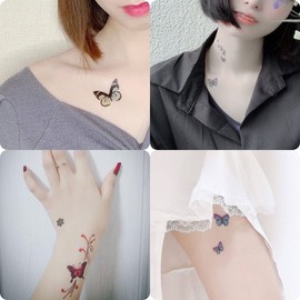 tuzuru Temporary Tattoos, Flowers, Butterfly, Roses, 60 Stickers, Waterproof, Bonus Included