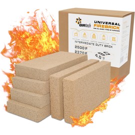 GIRtech Universal Woodstove Firebricks 2500F Pack of 6 Fire Bricks for Internal Lining Heating Units Insulating Warming Layer for Fireplace, Steel Furnace, Wood Stove, Ceramic Oven Kiln,Forge