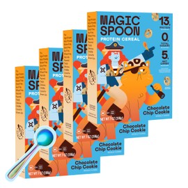 Magic Spoon Cereal, Chocolate Chip Cookie 4-Pack of Cereal + Spoon - Keto & Low Carb Lifestyles, Gluten & Grain Free, High Protein, 0g Sugar
