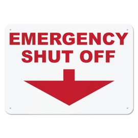 Emergency Shut Off Aluminum Sign, 10x7, Rust-free Aluminum Sign with Pre-drilled Mounting Holes by Sutter Signs