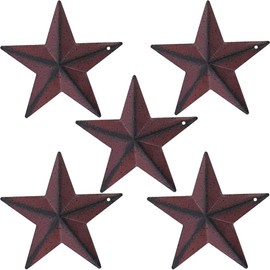 LINCOUNTRY.Metal Stars for Crafts 4 inch Primitive Stars Decor Rustic Metal Stars Wall Decor, Burgundry Color Steel Star Home Farmhouse Ornament Distressed Country Rustic Vintage Gift Set of 5