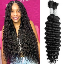 Human Braiding Hair For Boho Braids 14 Inch 100g Deep Wave Bulk Human Hair for Braiding 1B Natural Black 2 Bundles for Braiding