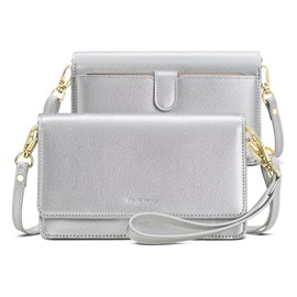 nuoku Small Crossbody Bags for Women, Mini Cell Phone Purse, Removable Rfid Blocking Card Holder, silver purse for women