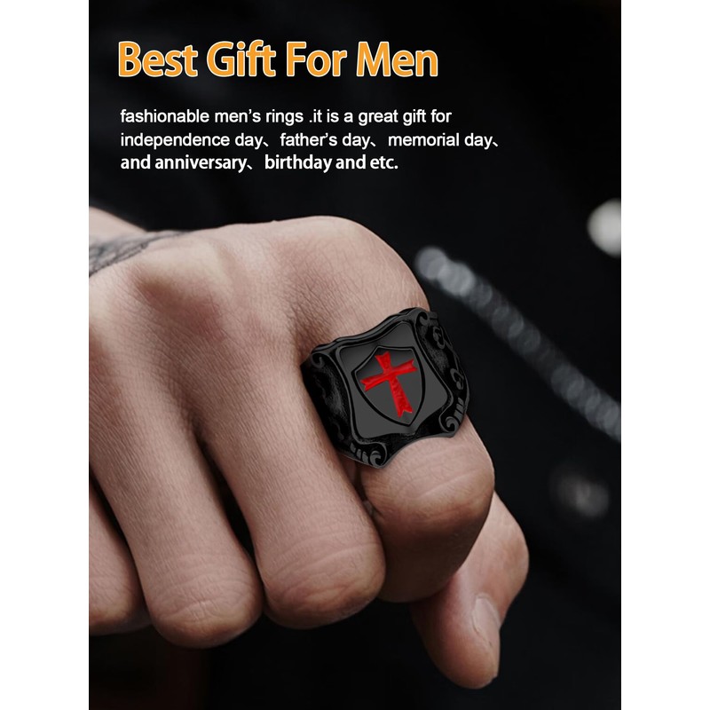 Oaldilee Templar Legion Protective Shield crucifix men Ring Ephesians 6:13-17