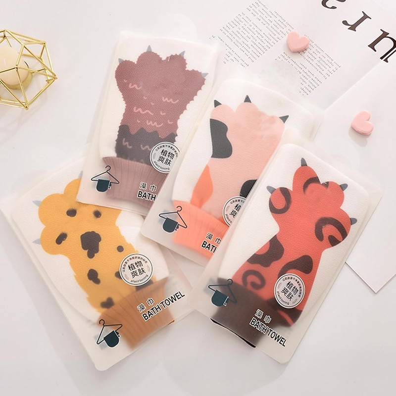 Guantes de baño exfoliantes WOONEKY 4 piezas – Diseño conejo