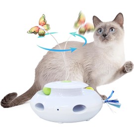 ALL FOR PAWS 3 in 1 Interactive Cat Butterfly Flutter Toy with Rolling Balls, Random Feather Toy Automatic Kitten Spinner Toys for Indoor Cats