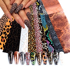 Leopard Nail Art Foil Transfer Stickers Laser Nail Foil Decals Supplies Animal Texture Designs Glue Transfer Nail Sticker for Women Girls Fingernails and Toenails Decorations Manicure Tips 10Sheets