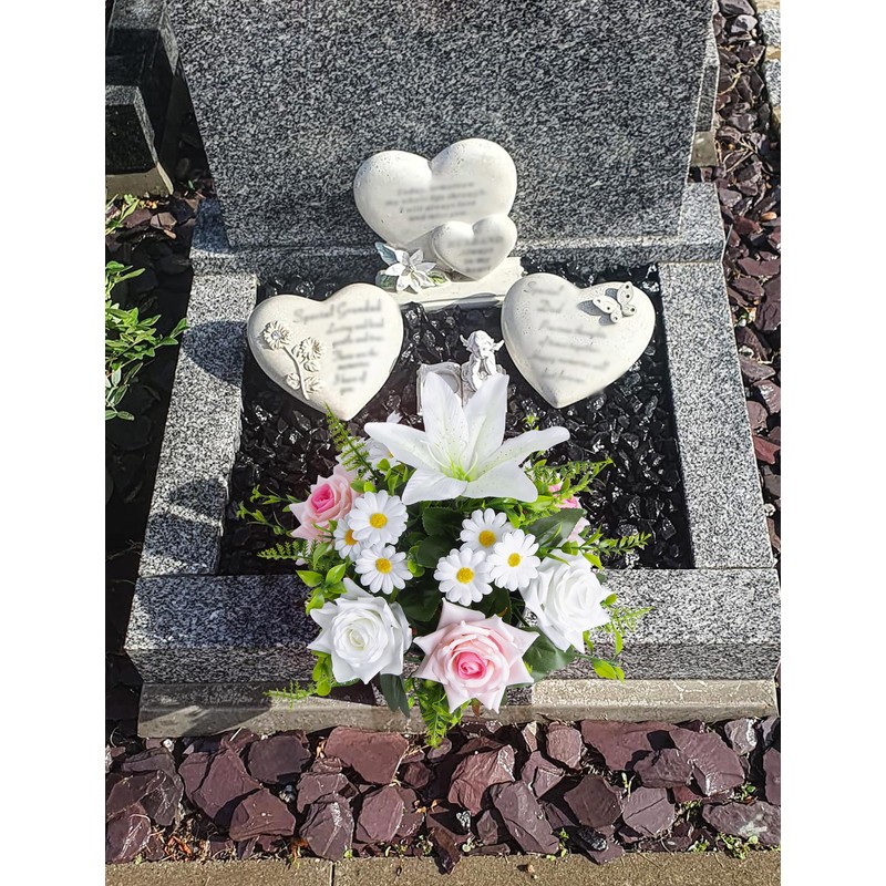 Artificial Grave Flowers in Pots, Artificial Rose Lily Daisy Memorial
