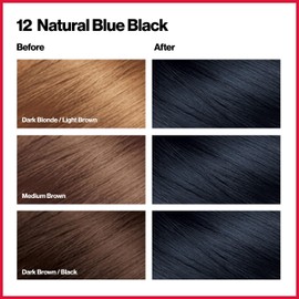 Revlon Colorsilk Beautiful Color Permanent Hair Color with 3D Gel Technology & Keratin, 100% Gray Coverage Hair Dye, 12 Natural Blue Black, 4.4 oz (Pack of 3)