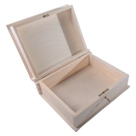 WooDeeDoo Wooden Key Lockable Book Shaped Box | 24 x 19 x 8 cm | Decorative Bookcase Accessories Holder Hiding Cover | Memory Trinket Hinged Jewellery Storage | Plain Wood For Craft
