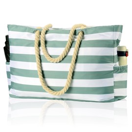 KUAK Beach Bag, Extra Large Beach Tote Bags for Women Waterproof Sandproof with Top Zipper, Pockets for Family Travel Vacation Pool