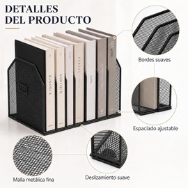 Organizador de Archivos de 7 Rejillas,Revistero Organizador Vertical,Organizadors de Hojas para Documentos Papeles,Bolígrafos,Revistas y Libros,Malla Metálica,Ahorra Espacio,Dimensiones 33x21.4x20 cm