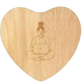 'Woman with Laptop' Wooden Heart Shaped Chopping/Cutting Board (WB00081111)