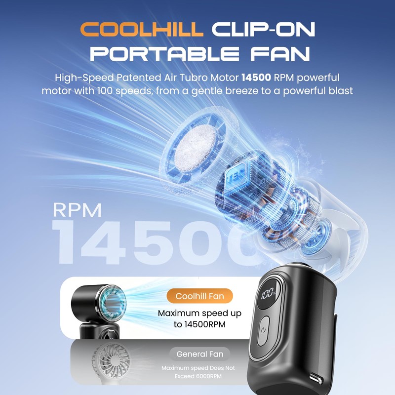 Portable Mini Clip On Fan, Turbo Handheld Fan Rechargeable Portable