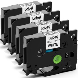 Label KINGDOM 4-Pack Label Tape Compatible with Brother P Touch Label Maker Tape TZe-231 TZ-231 Tze Tape 12mm 0.47 Laminated White, Black on White for Brother Label Makers PTD220 PTD210 PTH110 PTD600