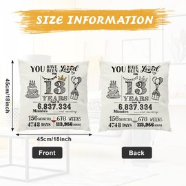 Yontree 13th Birthday Gift for Girls and Boys, 45x45 CM 13th Birthday Cushion Cover Double-Sided Throw Pillow Cover Cushion Case 13th Birthday Decorations 13 Year Old Birthday Present