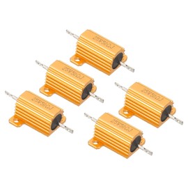 PATIKIL 25W 50 Ohm Aluminum Shell Resistor 5 Pack Aluminum Housing Resistor Housing Case Winding Resistor Screw Tap Power Resistor 5% Tolerance Gold