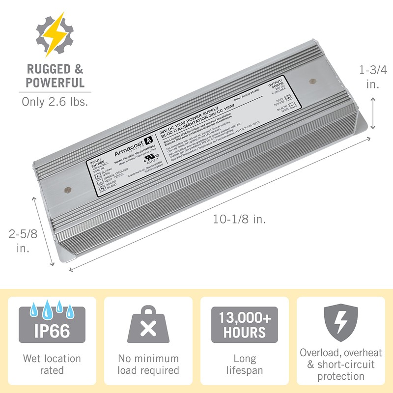 Armacost Lighting 851500 150 Watt LED Power Supply, 150W, Silver