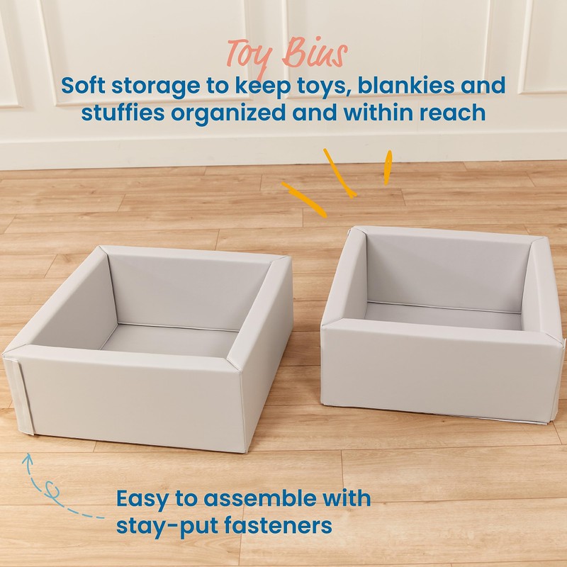 ECR4Kids SoftZone Play Patch Toy Bins, Beginner Playset, Light Grey,