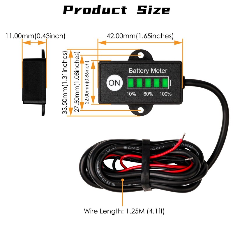 Jayron Mini LED Battery Indicator, DC 12/24V Lifepo4 Battery Fuel