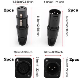 RUNCCI-YUN Pack of 4 3-pin XLR male and female XLR connectors, microphone cable connector, microphone audio jack XLR solder connection + 4 pieces XLR mounting socket, for microphone speakers