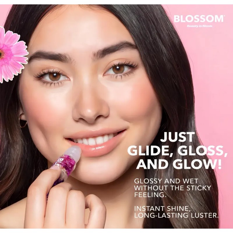 Brillo Labial Blossom Mentolado Roll-on Hidratante Vegano con Flores