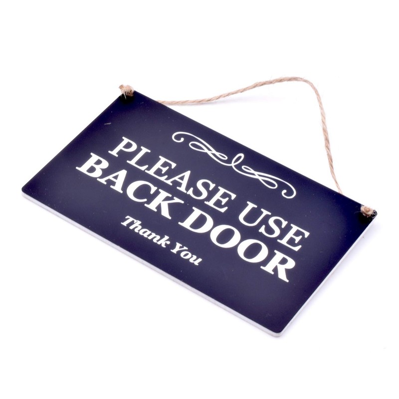 Stylish Black and White Engraved, 'Please Use Back Door', Sign