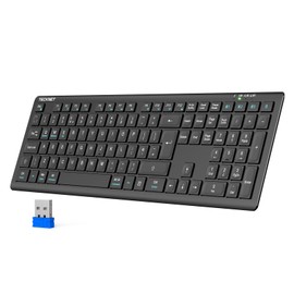 TECKNET Bluetooth Keyboard Rechargeable, 4-Device Free Switching (2.4G+BT), Ultra-Slim Full Size Wireless Keyboard, Quiet Typing, for PC/Laptop/Smart TV/Phone, Adjustable Stand, 12 Multimedia Keys