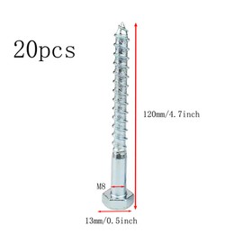 Hex Screw Coach Screws Hex Lag Screws, Hexagonal Self-Tapping Head Machine Wood Screws, M8 Heavy Duty Fixing Drilling Screws Carbon Steel Galvanised Silver, 20 Pieces (M8 x 120 mm)