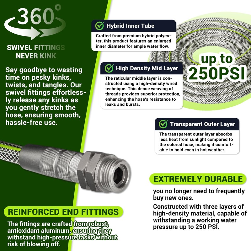 Flexible Garden Hose 75 FT - Heavy Duty Non-Expandable 75FT