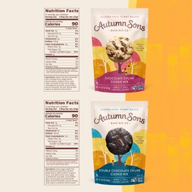 Autumn Sons Baking Co. Gluten Free Chocolate Chunk & Double Chocolate Chunk Cookie Mix Combo Pack. Vegan Plant Based Baking Mix. Top 9 Allergen Free. 9.3 oz (Pack of 2)