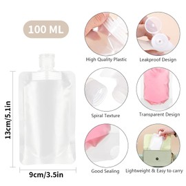 Itadaku 10 PCS Travel Lotion Bags, Clear Leakproof Toiletry Pouches, Portable Refillable Cosmetic Containers, Squeezable Travel Bags for Lotion, Shampoo, and Skincare (100ml)