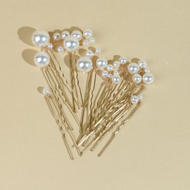 Pearl Bridal Hair Pins Handmade Wedding Accessories for Brides Women and Girls 12 Pieces (Gold)
