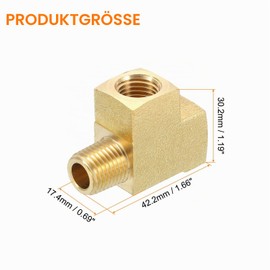 QUARKZMAN Brass T-Piece Pipe Fitting, 1/4 Inch x 1/4 Inch x 1/4 Inch NPT 3-Way T-Connector Screw Connection Adapter for Transporting Gas Pipes, Pack of 1