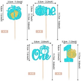 24 piezas de decoración de calabaza, uno para magdalenas, pies de bebé, calabaza, primer cumpleaños, para cosecha de otoño, baby shower, niños, fiesta de primer cumpleaños, decoración de pasteles, suministros de decoración de pasteles, color azul