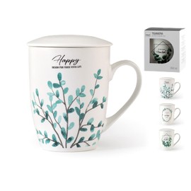 H&H Botanic Tisaniera, New Bone China, Decori Assortiti, Filtro Inox, cl38