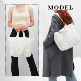 Fecialy Quilted Tote Bags for Women Large Puffer Bag Quilted Nylon Shoulder Bag Puffy Satchel Travel Handbag